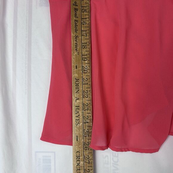 G+D Womens Sheer Button half Button Down Top Size 1X Coral Blouse Tie in Back - Picture 4 of 5